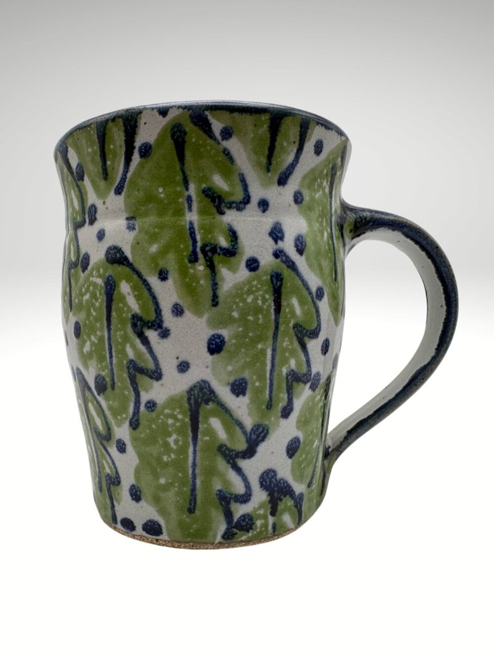 Handmade Studio Pottery Green Blue Botanical Leaf Stoneware Mug (SKU:027MG)